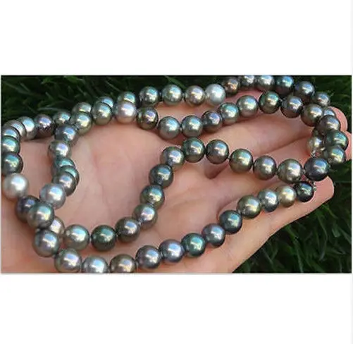 

stunning11-12mm tahitian natural round multicolor pearl necklace 38inch 925s