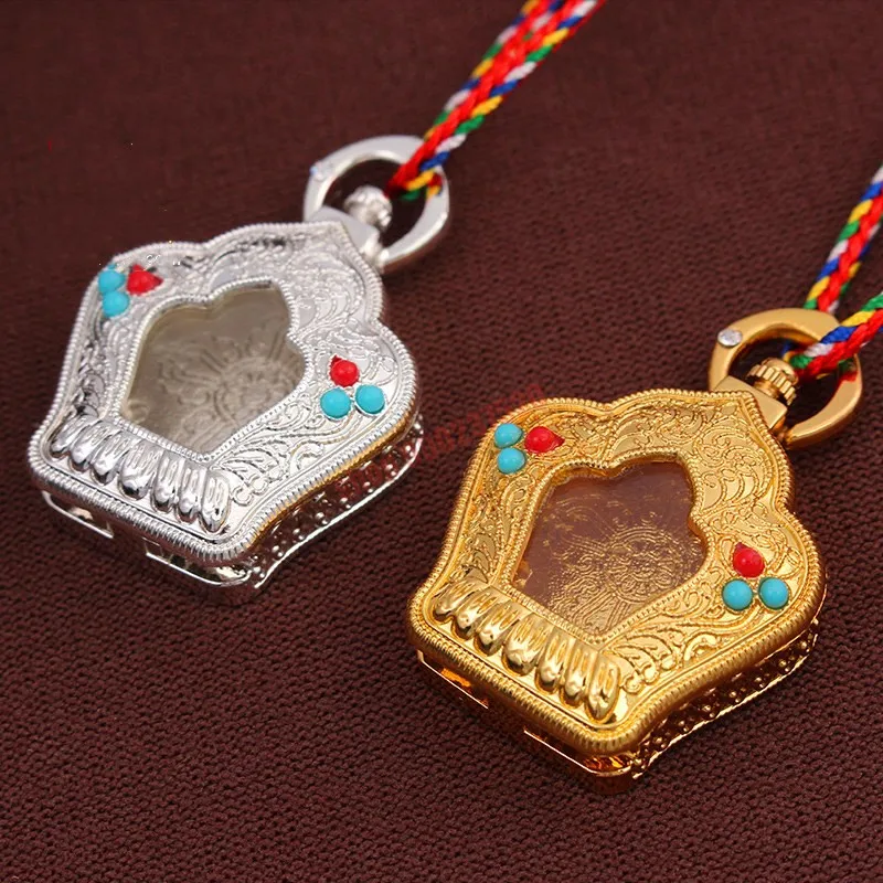 

Tibetan Buddhist articles, titanium steel gold-plated color beads, Buddha light lotus Vajra pestle, Gabu Box Necklace Pendant