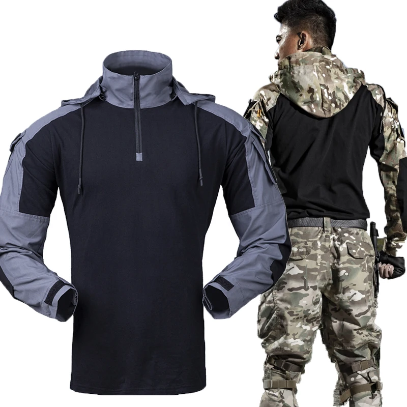 

2021 Tactical Combat Mens Shirt Long Sleeve Military Clothing Soldiers Army Hooded Solid Shirt Outwear Ripstop Tops Dropshipping