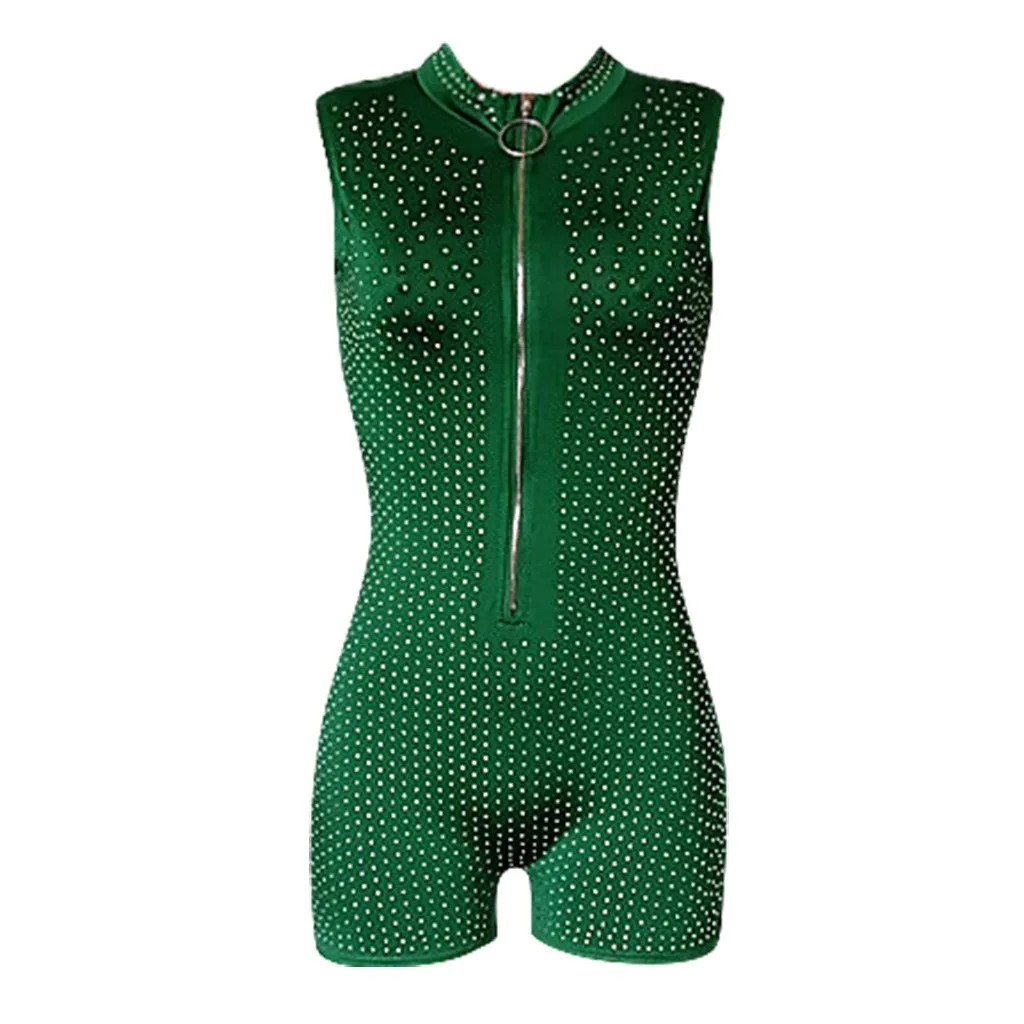 

Womail bodysuit Women summer sexy V Neck Sleeveless Rompers Casual Zipper Playsuit Fashion clubwear Short Jumpsuits party 107