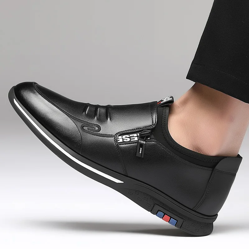 

Popular Leather Sneakers For Men Black Brown Adult Casual Shoes Slip-on Youth Fashion Men Shoe Good Quality Mens Walking Shoe