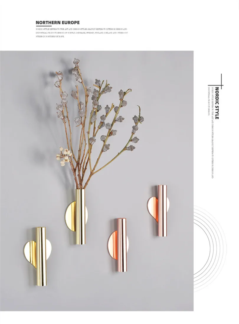 

DIY Punch-Free Wall Hanging Vase Nordic Style Golden Wall Flower Living Room Entrance Wall Blossom Vase Flower Home Decorations