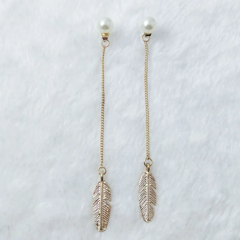 Женские Висячие серьги с перьями и листьями модные имитацией жемчуга простые