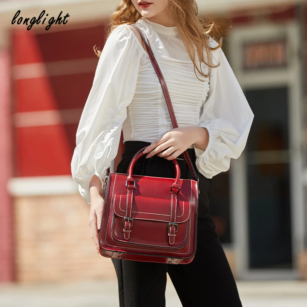 

Женская сумка на плечо в стиле преппи, женская сумка из вощеной воловьей кожи, Женская винтажная сумка-мессенджер, ранец в академическом сти...