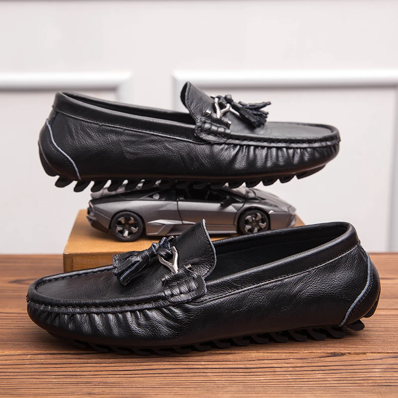 Мужская повседневная обувь лоферы из натуральной кожи офисная для мужчин