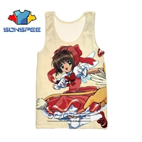 sonspee 3d anime sakura card captor printed vest cute kawaii magical girl oversized sports casual sleeveless t shirt vest