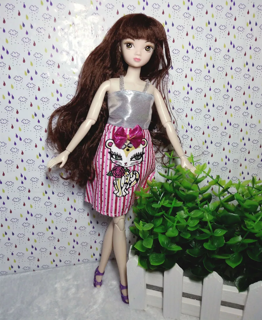 Розовый бант кошка с принтом куклы наряды платье для Барби вечернее Vestido Короткое