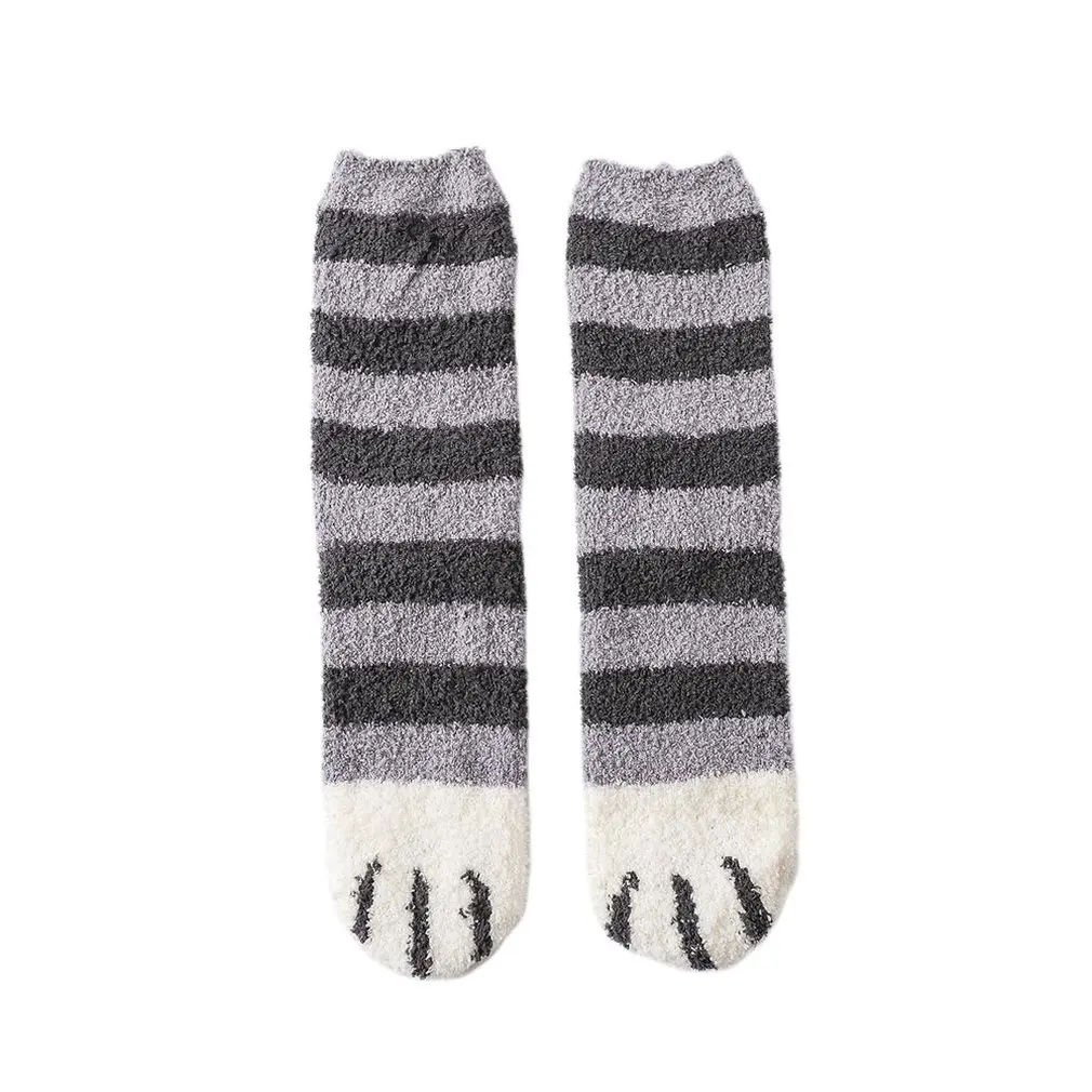 Striped gray 1 пара плюшевых носков из кораллового флиса женские носки без пятки милые толстые теплые носки для сна с когтями для осени и зимы - Цвет: Striped gray