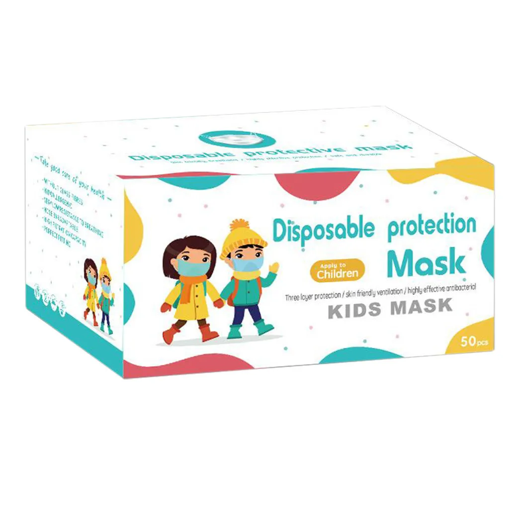 

50PCS Children's Multicolor Gradient mask Disposable Face Mask Outdoor Industrial 3Ply Non-Woven Ealoop Animal Print mascarillas