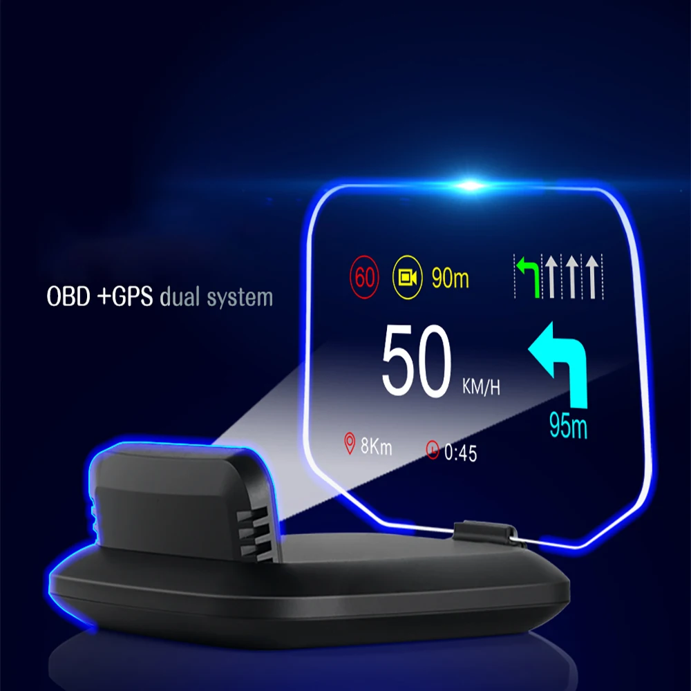 

Car Navigation Head Up Display Windshield Projector MPH Speedometer Water Oil Temp RPM HUD OBD2+GPS Dual Mode Smart Auto System