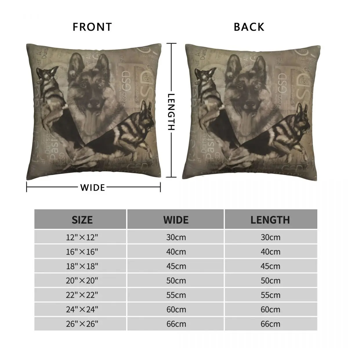 Shepherd Dog GSD Word Art Square Pillowcase Polyester Linen Velvet Creative Zip Decor Pillow Case Sofa Cushion Cover | Дом и сад