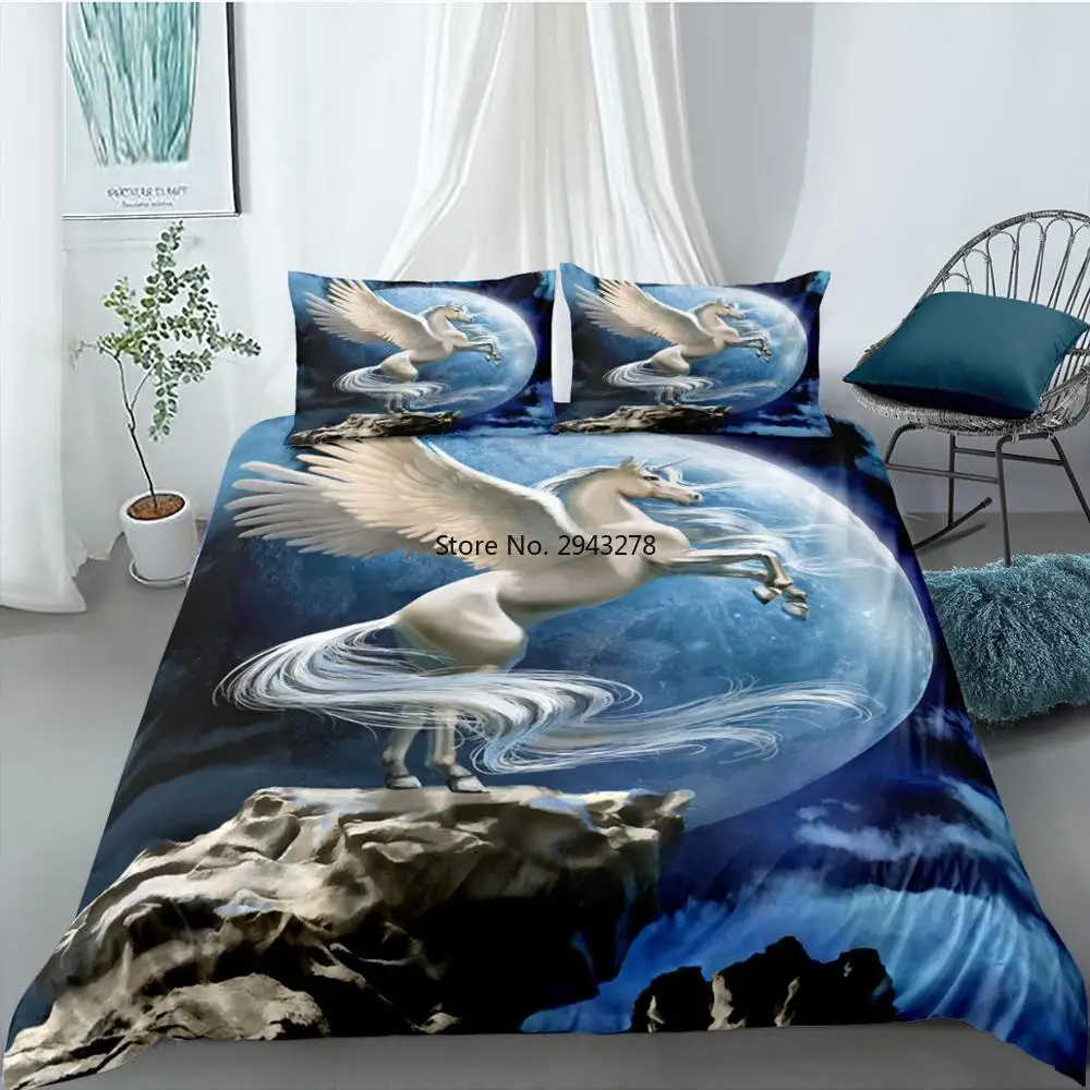 

Dreamy Unicorn Bedding Set 3D Printing Forest Fly Wing Horse Duvet Cover 220x240 Cotton Modern Bedclothes for Girls/Kids/Adult