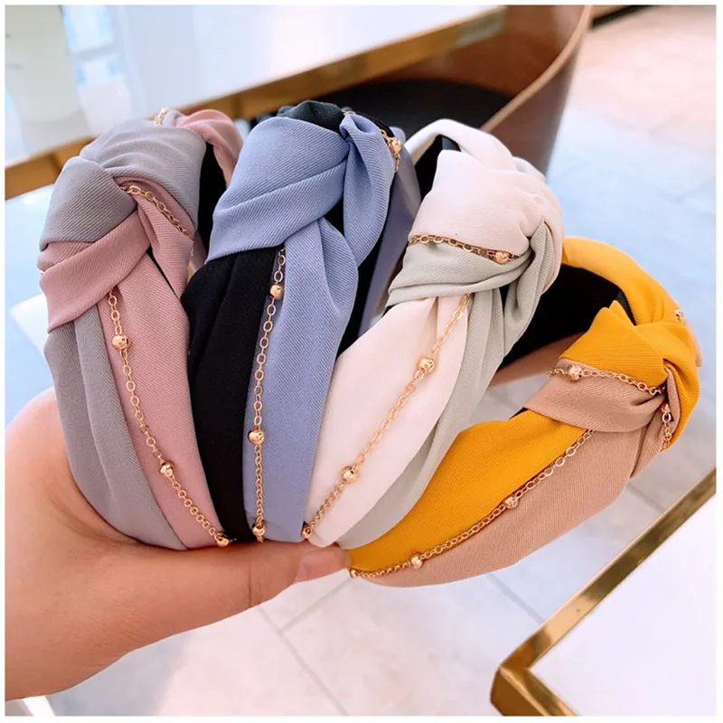 

Обруч для волос Женский, двухцветный, с узлом, из кремовой ткани