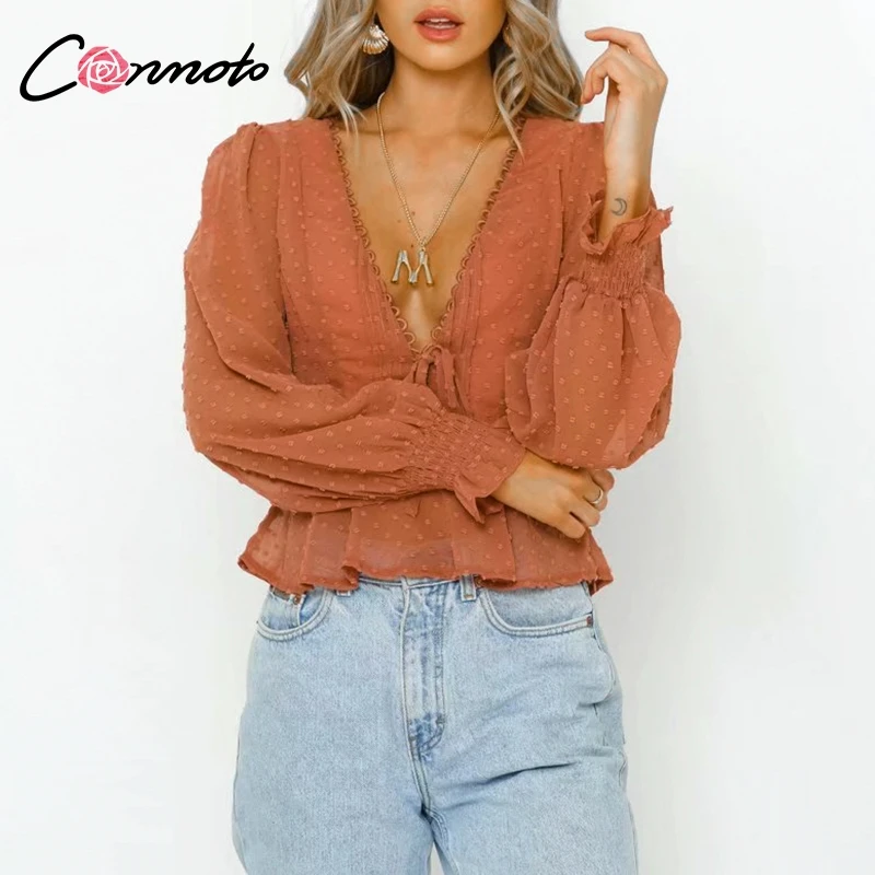 Conmoto осень 2019 модные женские топы и блузки зимняя шифоновая блузка в горошек с