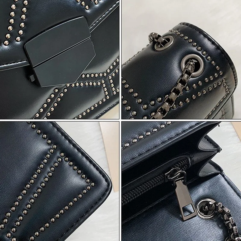 

2021 Scrub Leather Small Shoulder Messenger Bags For Women Chain Rivet Lock Crossbody Bag Female Travel Mini Bags