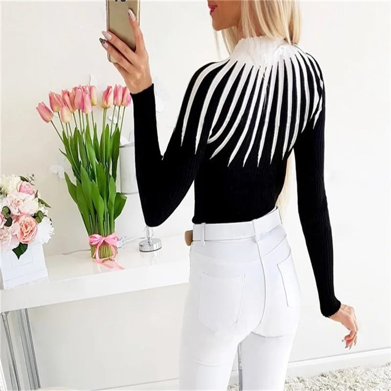 Hirigin Autumn New Women Solid Matching Turtleneck Casual Fashion Sweater Long Sleeve Slim Fit Tops Clothing | Женская одежда