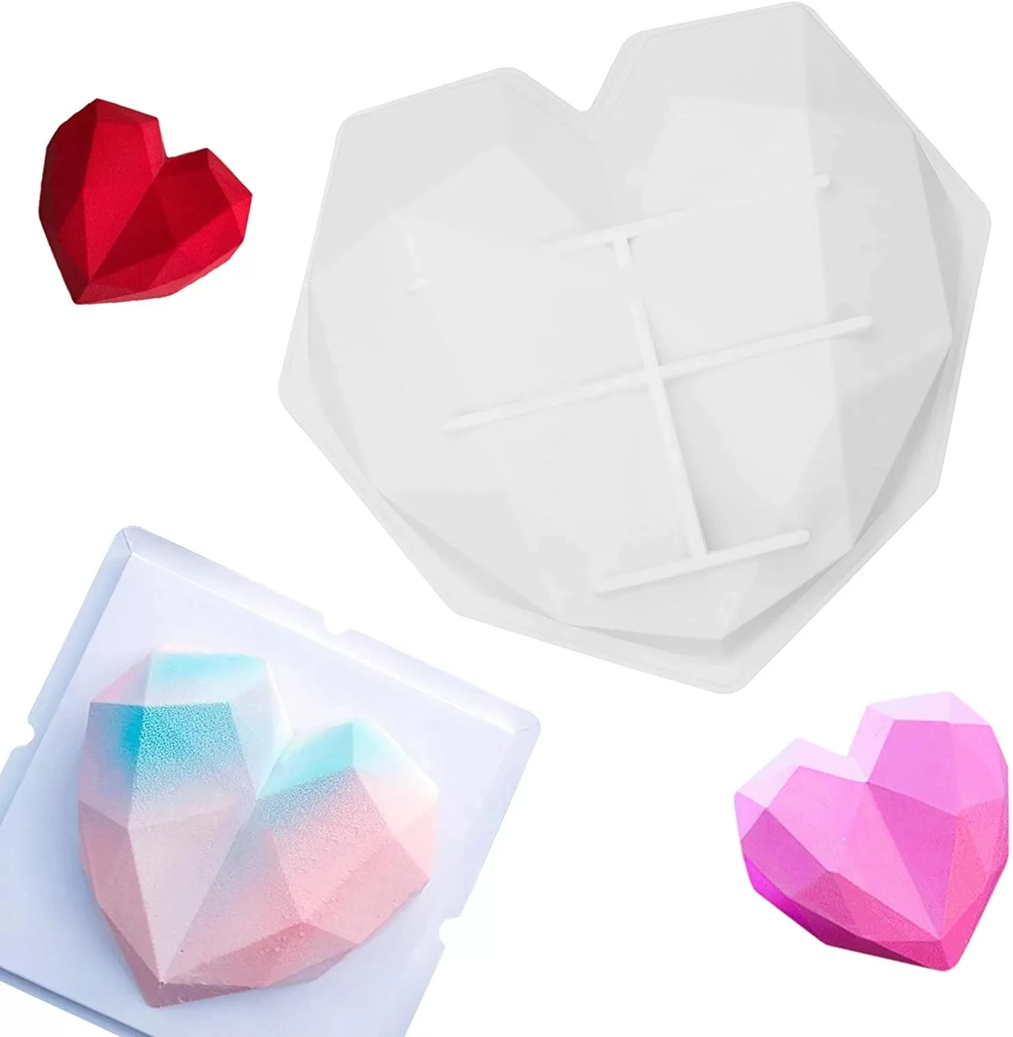 

White Geometric Heart Shaped Silicone Mold Cake Mousse Mold Biscuit Mold Cake Mold Kitchen DIY Baking Tools 2020 New