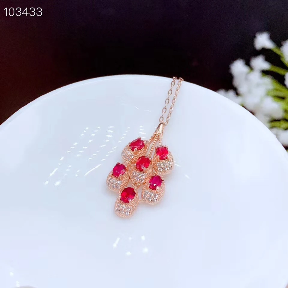 Изысканный кулон с красным Рубином серебро 925 пробы ожерелье для женщин на