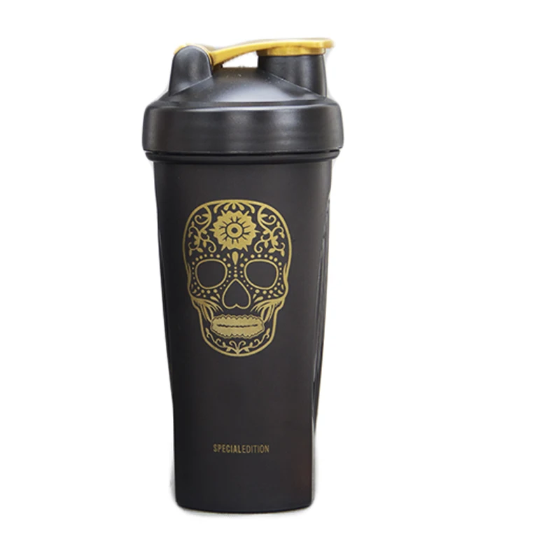 skull 600 ML Super Heroes шейкер бутылка с венчиком мяч Спорт Тренажерный зал сывороточный протеин порошок для Смешивания Бутылка Фитнес бутылка для воды BPA - Цвет: skull