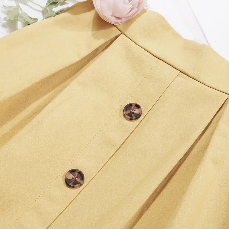 

Young Girls A line Cotton Long Skirt High Waist Single Breasted Skirts with Pocket and Button Women Summer Clothes