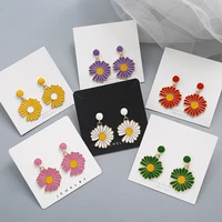 summer fresh stitching small daisy flower earrings forest petals contrast ins wind earrings exaggerated temperament earrings