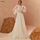 Женское свадебное платье с кружевной аппликацией, простое ТРАПЕЦИЕВИДНОЕ платье невесты с длинным рукавом, свадебное платье, 2022