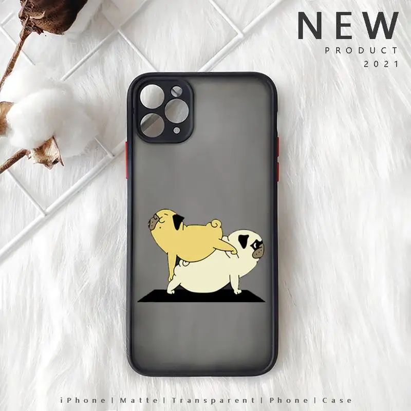 

Cartoon Pug Dog Yoga Phone Case Matte Transparent for iphone 11 12 pro mini XS XR X max 7 8 plus TPU Mobile bags shell coque