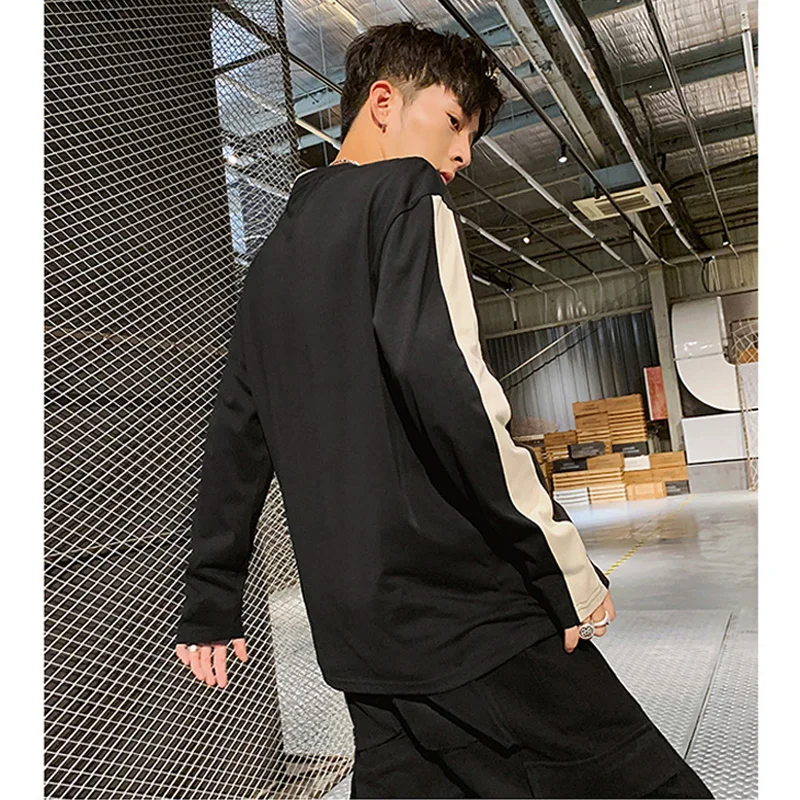 Мужская хлопковая футболка с длинным рукавом круглым вырезом | одежда