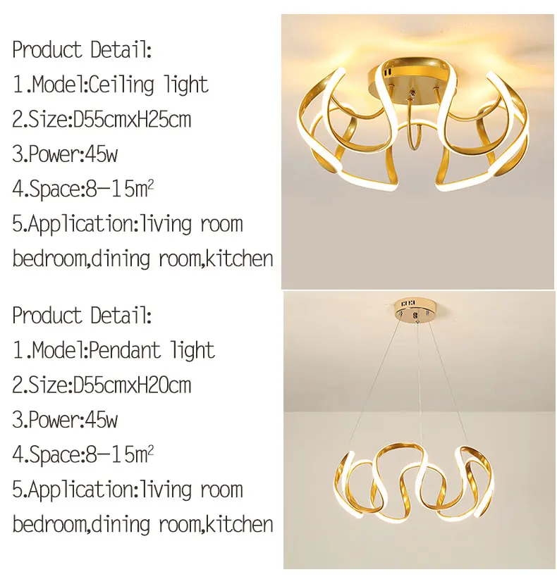 Современная светодиодная люстра в золотой оправе для дома гостиной столовой