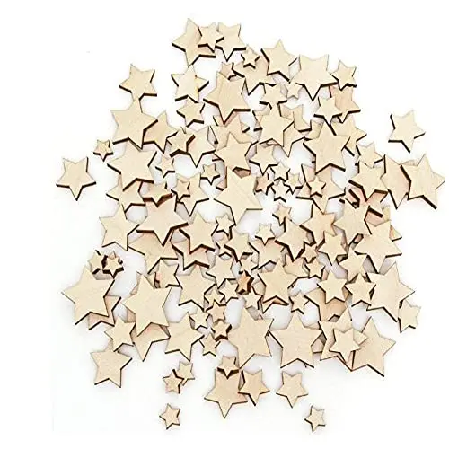 

100-500 Mini Wooden Stars Slices Mixed Size Wooden Star Decor Bookmark Star Shape Tags for Christmas Wedding Party DIY Crafts