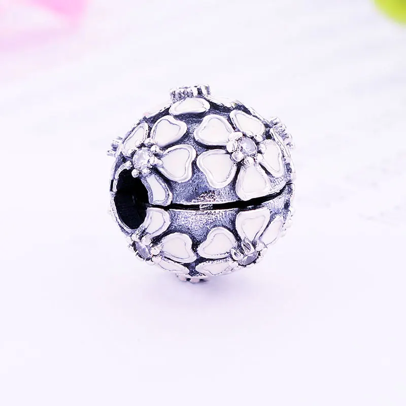 925 серебряный розовый эмалированный цветок вишневого цвета пробка бусина с