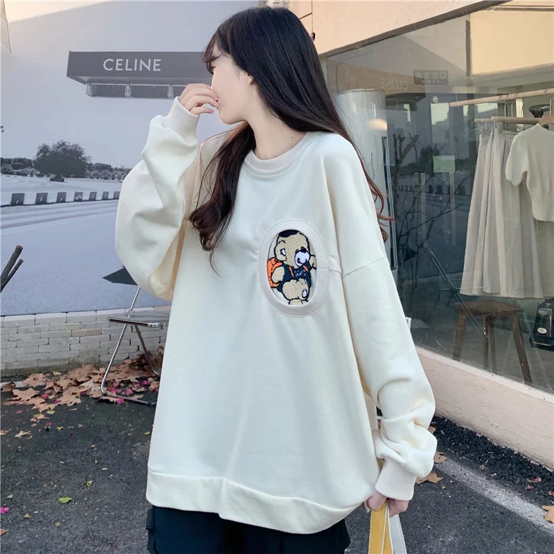 Худи в гонконгском стиле хип-хоп с медведем женский тонкий свободный уличный топ