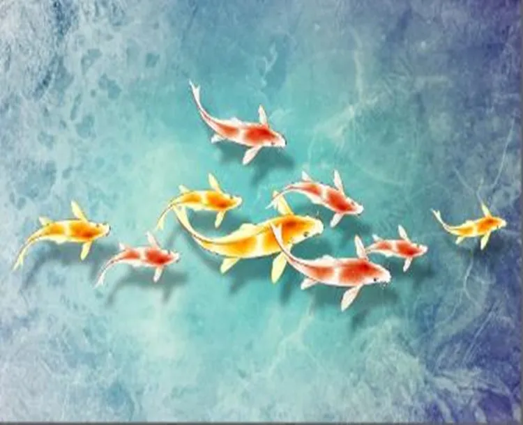 Пользовательские настенные 3D-обои любого размера ручная роспись девять рыбок