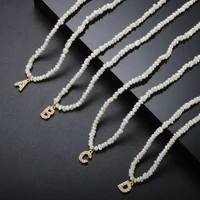 26 english letters natural freshwater pearl alphabet a z initial necklaces for women boho beaded pearl zircon choker jewelry new