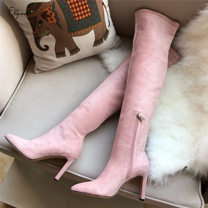 

OllyMurs Fashion Black Pink Women Over the Knee Boots Pointed Toe Side Zip Thin High Heel Women Autumn Winter Boots Shoes Woman