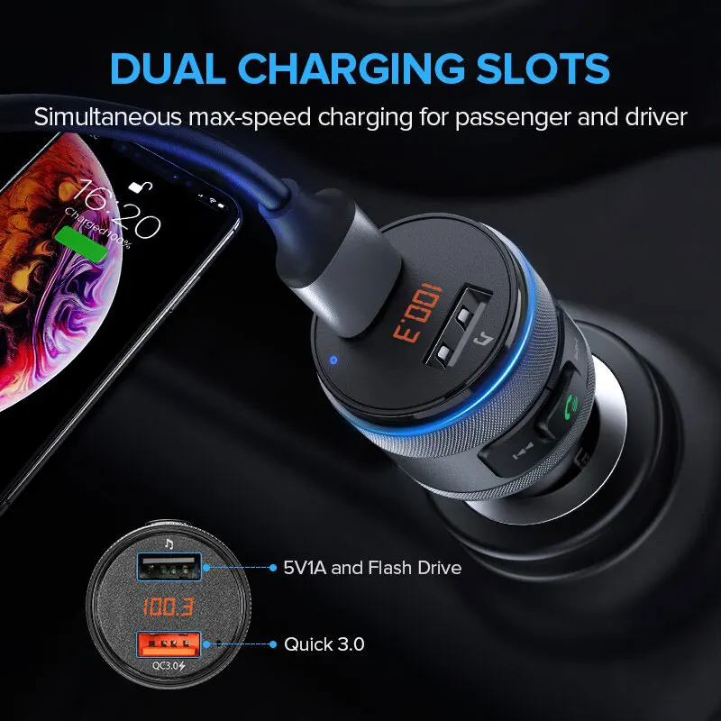 

Vehemo Quick 3,0 двойной зарядное устройство USB fm-передатчик Handsfree leading Snelle плеер MP3 Snelle Oplader Voor Bluetooth Авто