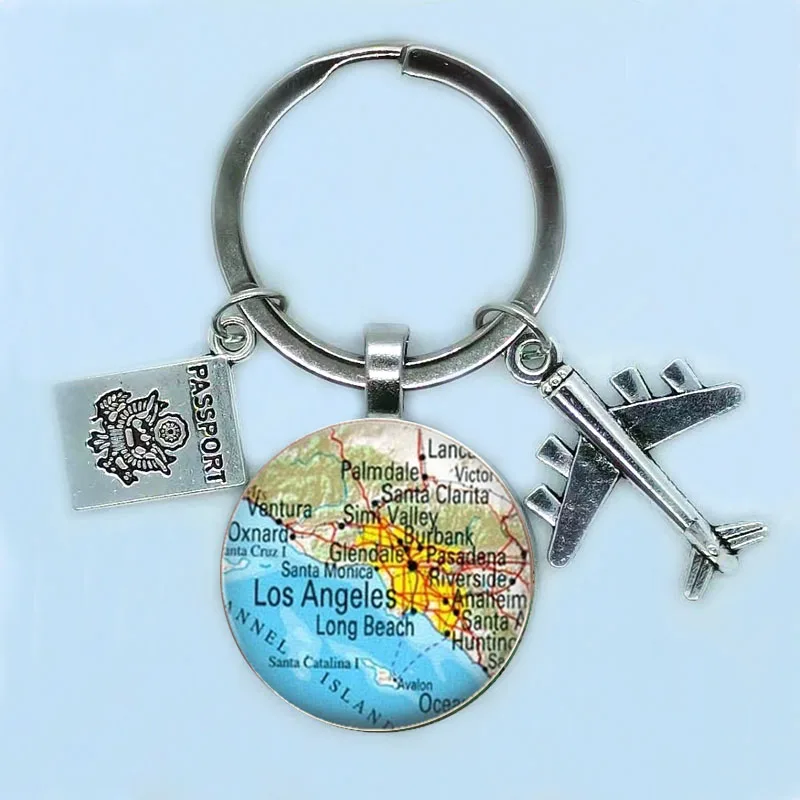 Новый 25 мм мировых проездных Карта города брелок с самолетом Нью-Йорк Florence