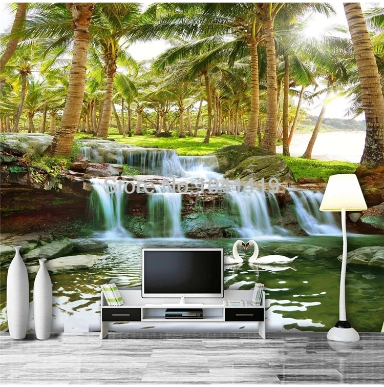Пользовательские обои 3D кокосовый лес водопады фото настенные фрески гостиная ТВ диван фон стикер на стену самоклеящийся Декор