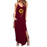 sunflower horse sundress womens dresses za 2021y2k maxi dress sleeveless v neck sling slit beach blouse long skirt with pocket