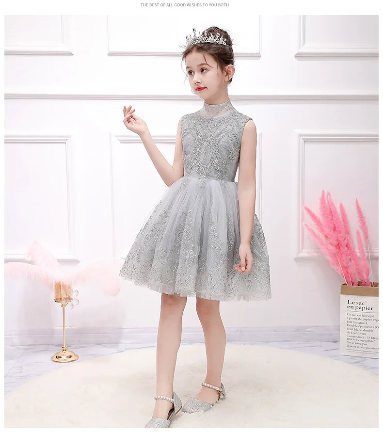 Детское фатиновое платье без рукавов с блестками для дня рождения крещения 2021 |