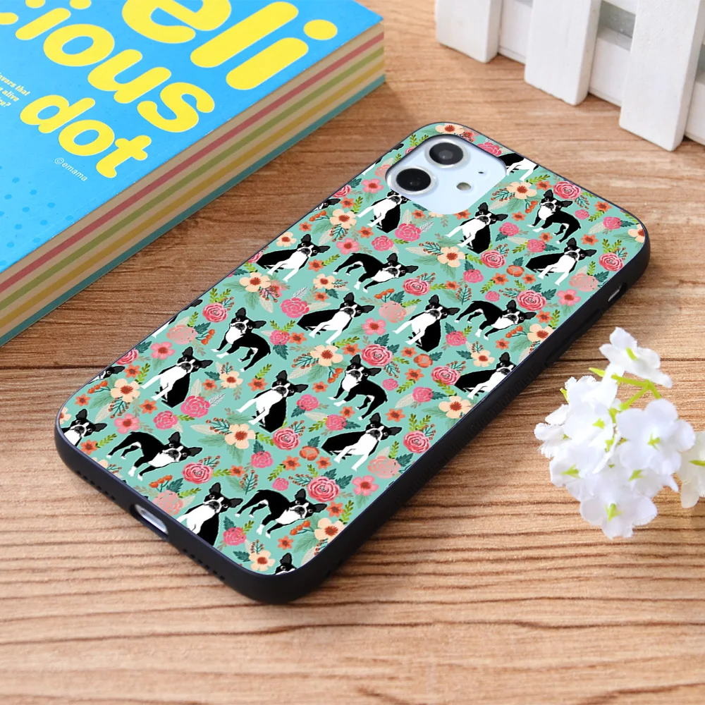 

For iPhone Boston Terrier floral dog breed pet art must have boston terriers Soft TPU border Apple iPhone Case