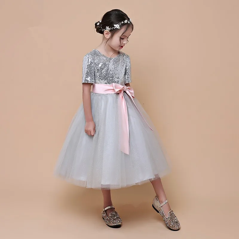 Серебристое Тюлевое рождественское платье с блестками для девочек Детское