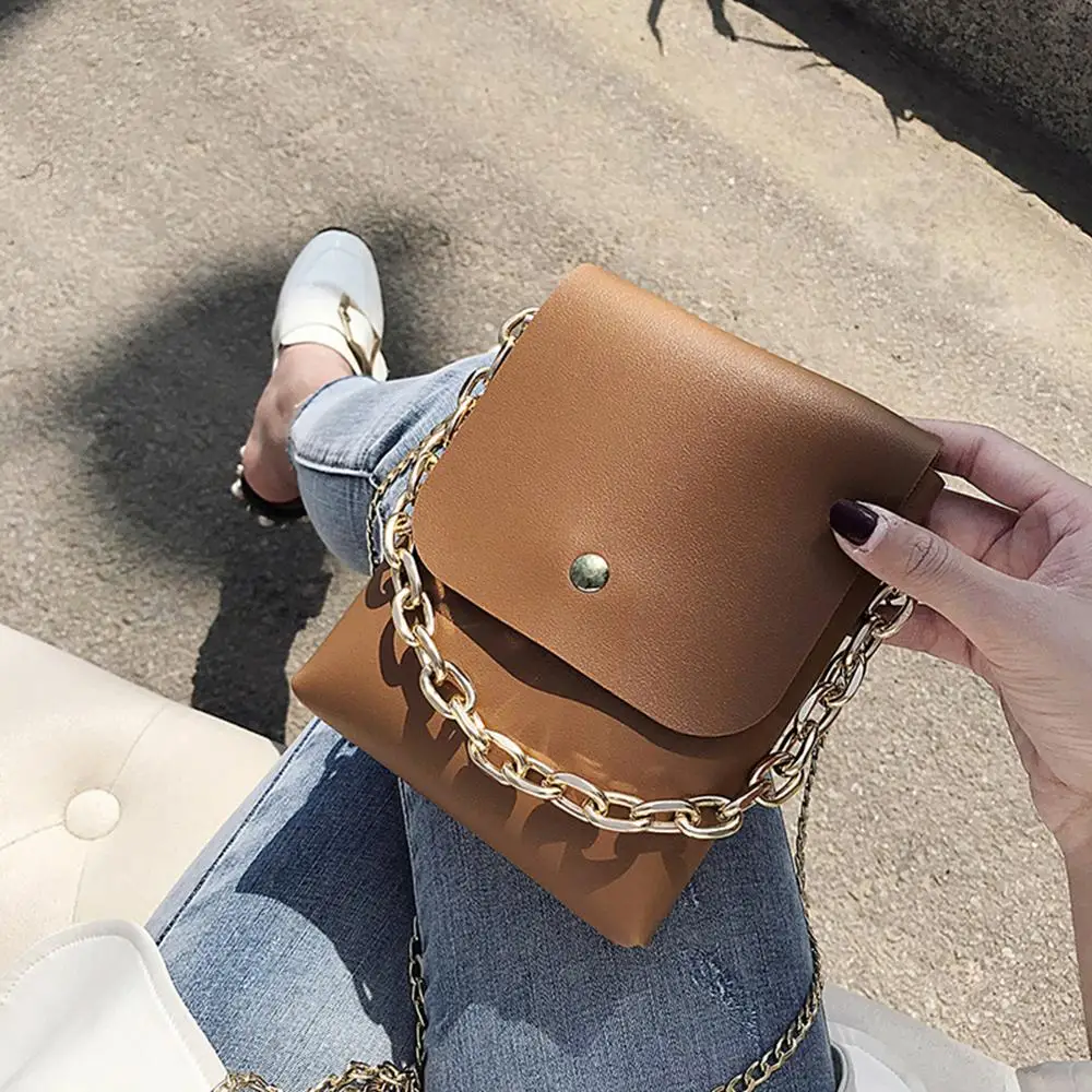 

Leather Women Messenger Bags Solid Color Chain Shoulder Lady Travel Phone Purse Chain Elegant Crossbody Shoulder Bag
