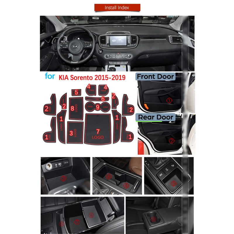 KIA Sorento 2015-2019 Accessories: Anti-Slip Rubber Gate Slot Cup Mat, Sorento Prime UM MK3, Car Stickers image 6
