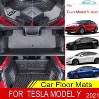 car floor mats for tesla model y 2021 double layer custom auto foot pads automobile carpet cover interior floorliner full