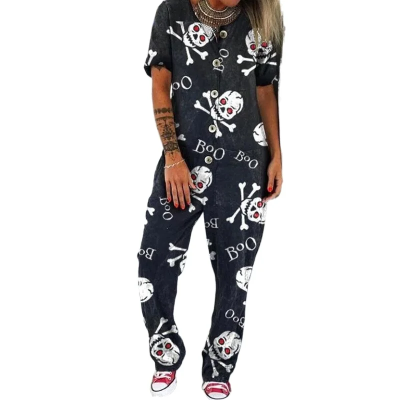 

2021 Summer New Casual Plus Print Fashion Print Skull Head Women's Jumpsuit