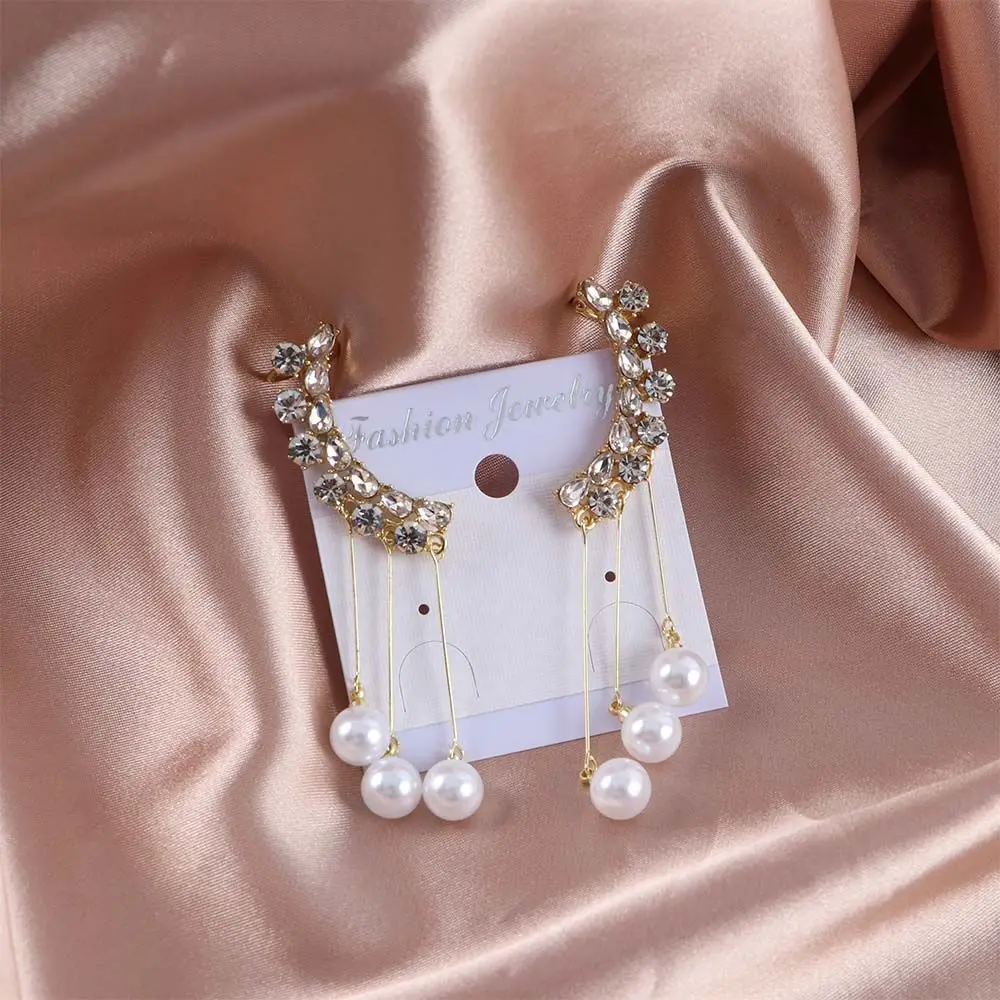 

Water Drop Tassel Zircon Women Temperament Korean Style Earrings Pearl Earrings Female Stud Earrings Diamond Ear Clip