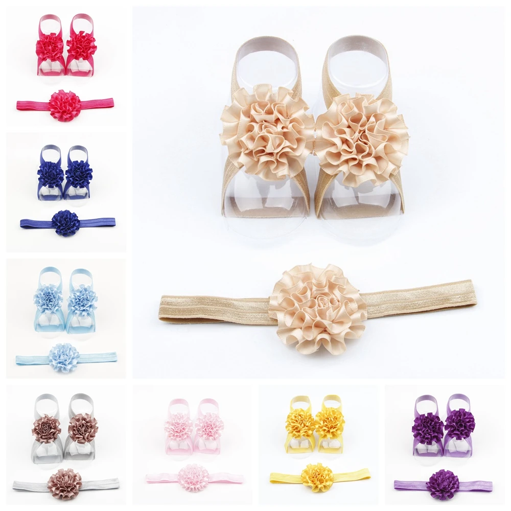 Бутик детской ленты цветок повязка на голову с босоножками Набор Для Девочек