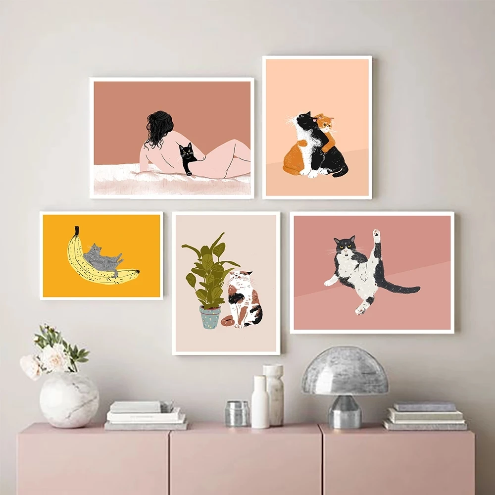

Funny cat poster cat's gift wall art canvas painting prints retro wall art decoration on the living room kitchen wall