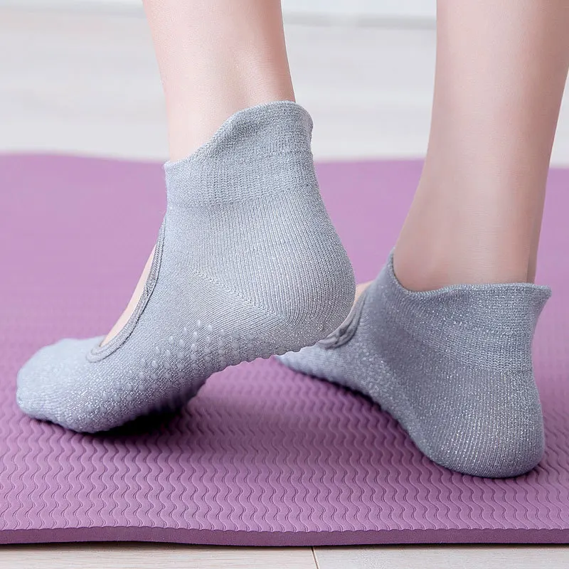 3 пары женские носки для йоги противоскользящие с застежкой на лодыжке в горошек